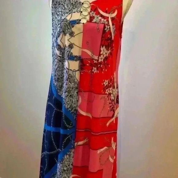 MSK Sleeveless Baroque Print 3-Ring Dress. Blue/Coral/Red Abstract Size Medium - Picture 9 of 12
